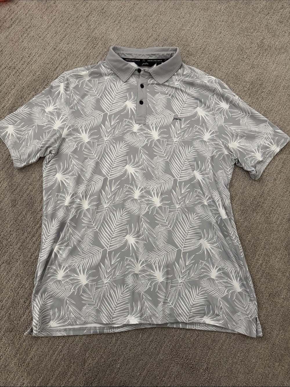 Palm Golf Co Overlook Performance Light Gray Print Polo Shirt - Sz L